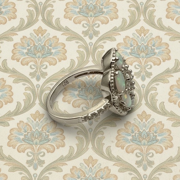 Oval White Fire Opal & White Topaz Ring stamped 925